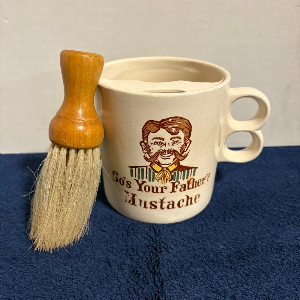 Vintage Shaving Mustache Mug Cup w/ Brush “So's Your Father's Mustache” - Japan